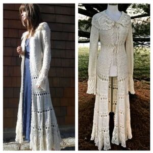 RARE Free People Cream Pineapple Crochet Maxi Duster Jacket Coat